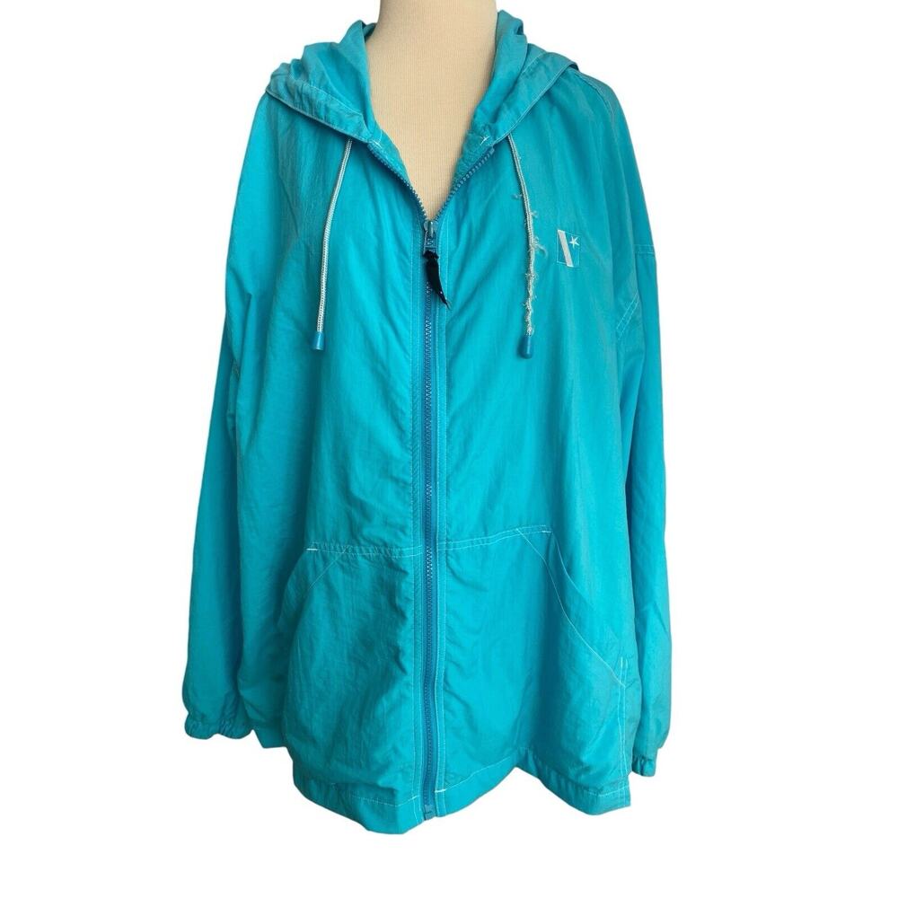 Vintage Venezia Hooded Turquoise Lined Windbreaker Jacket Plus Size 22/24 - Picture 2 of 8
